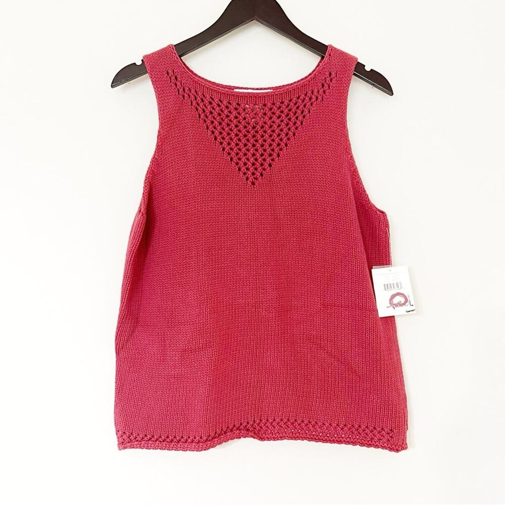 Susan Bristol Pink Crochet Knit Tank Top